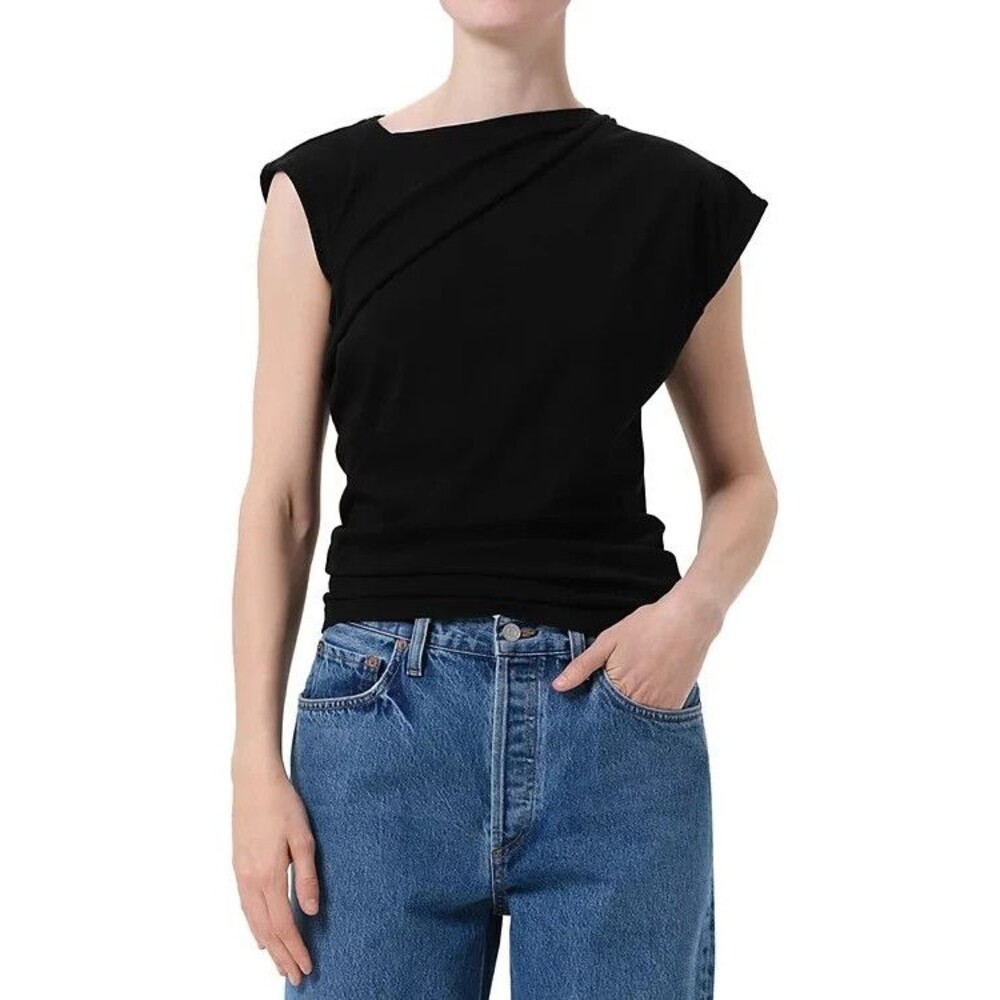 Agolde Beth Asymmetric XL Tee Black Short Sleeve T-Shirt 100% Organic Cotton NWT